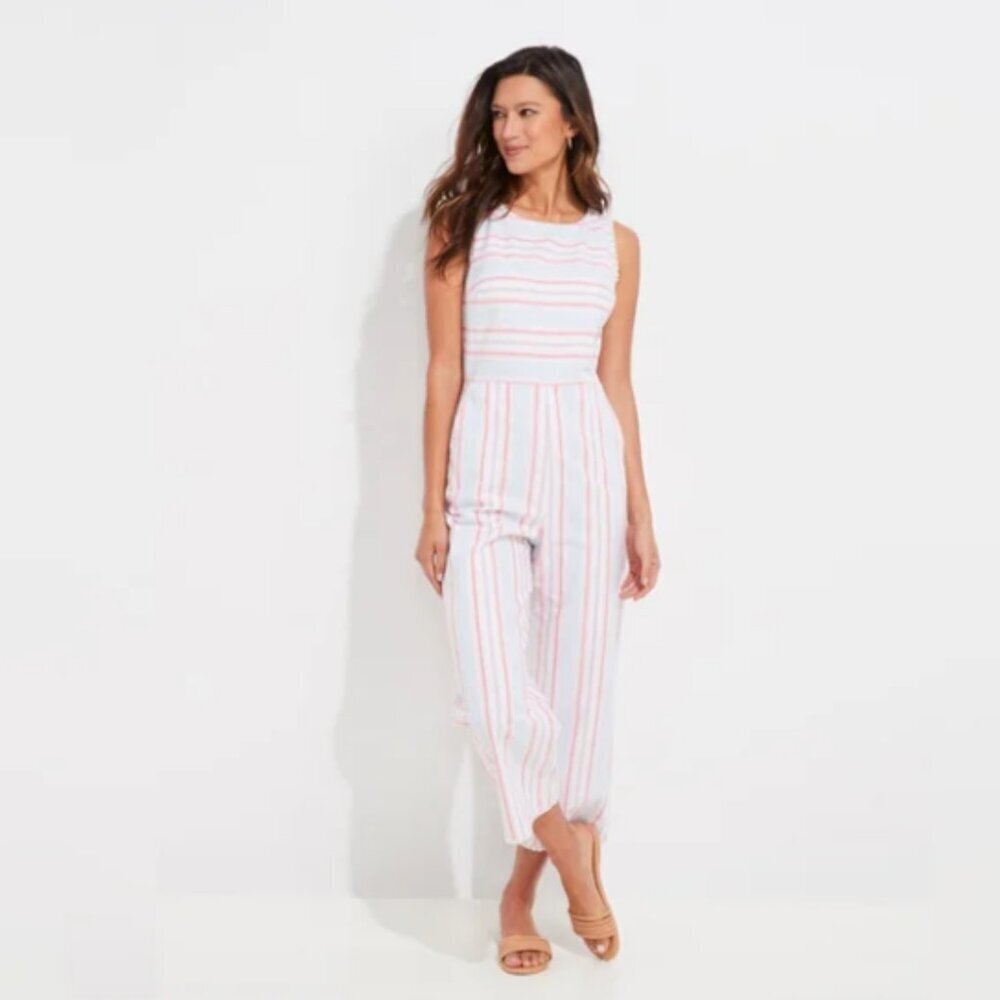 Vineyard Vines Abacos Stripe Tassel Jumpsuit White Pink Blue Size 6